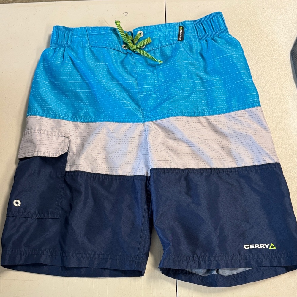 Gerry Weber Blue Colorblock Swim Shorts with Lime Drawstring